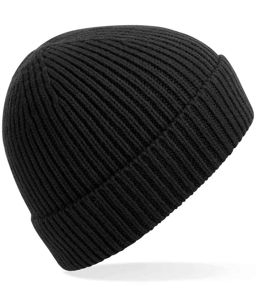 Beechfield Engineered Knit Ribbed Beanie | Black