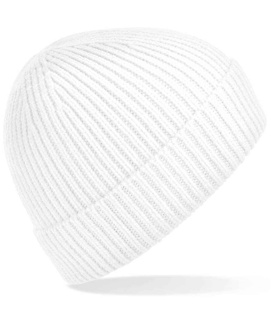 Beechfield Engineered Knit Ribbed Beanie | White