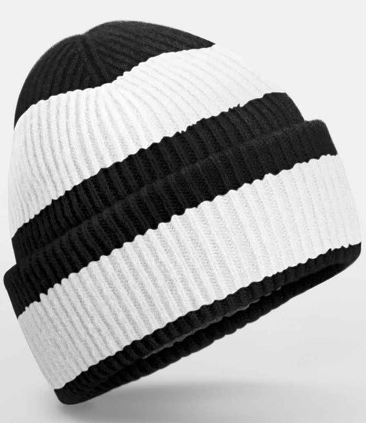 Beechfield Colour Block Beanie | Black/Soft White