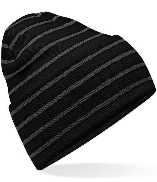 Beechfield Original Deep Cuffed Striped Beanie | Black/Graphite Grey