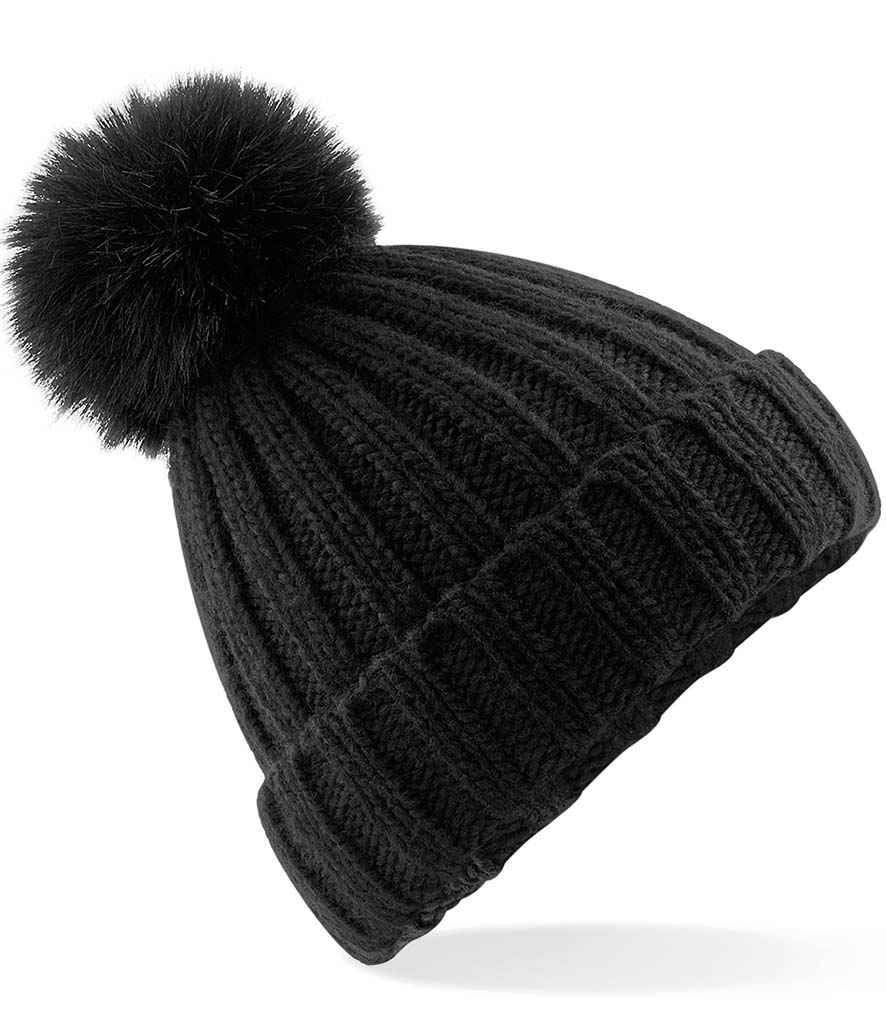 Beechfield Verbier Fur Pop Pom Beanie | Black