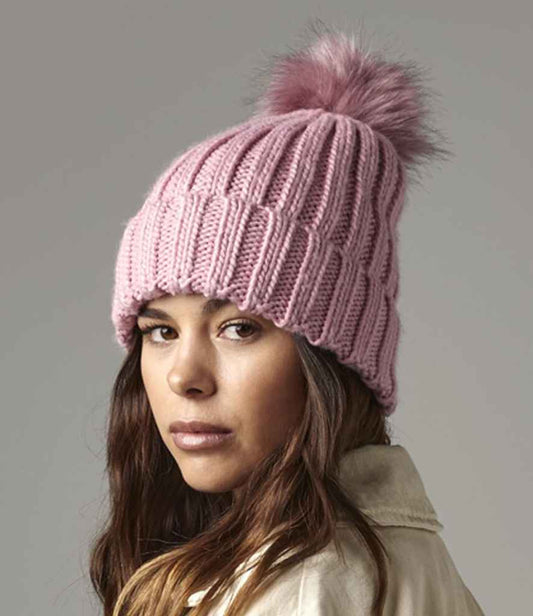 Beechfield Verbier Fur Pop Pom Beanie | Dusky Pink