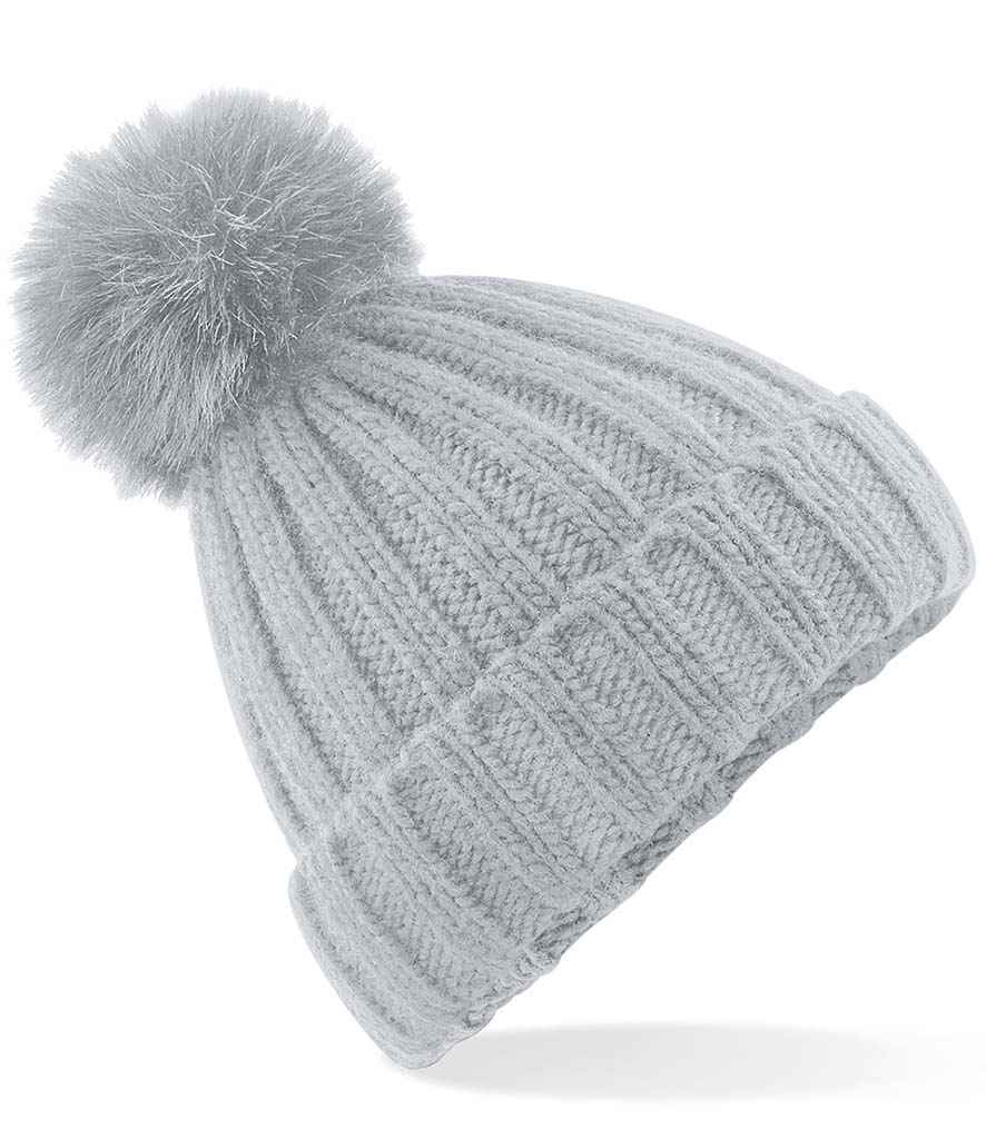 Beechfield Verbier Fur Pop Pom Beanie | Light Grey