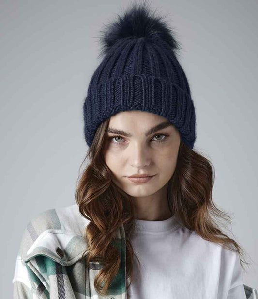 Beechfield Verbier Fur Pop Pom Beanie | Navy