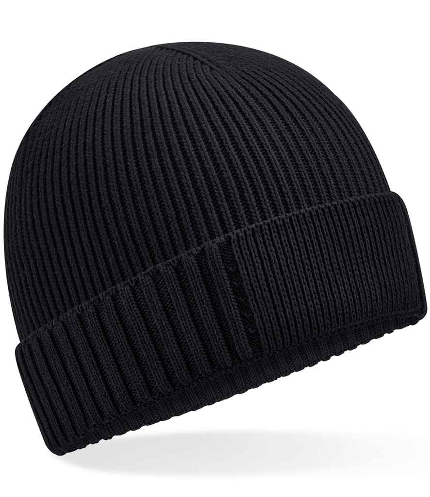 Beechfield Organic Cotton Engineered Patch Beanie | Black