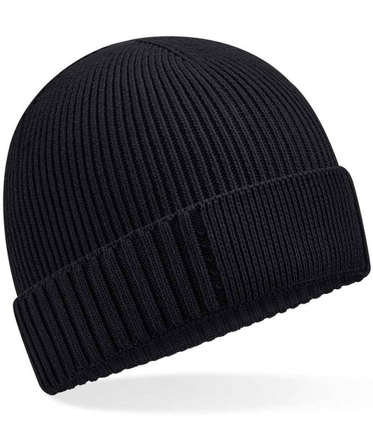 Beechfield Organic Cotton Engineered Patch Beanie | Black