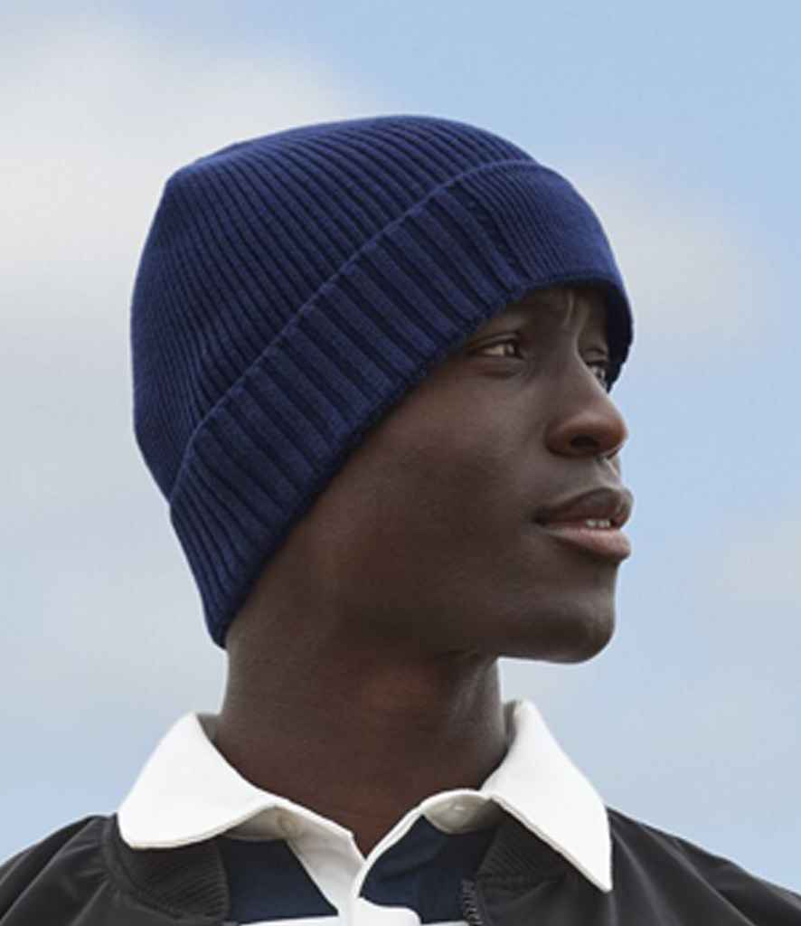 Beechfield Organic Cotton Engineered Patch Beanie | Oxford Navy