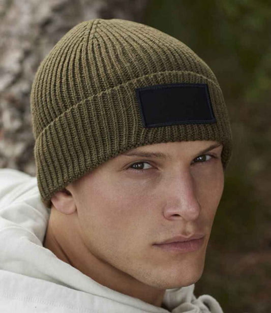 Beechfield Fashion Patch Beanie | Military Green/Black