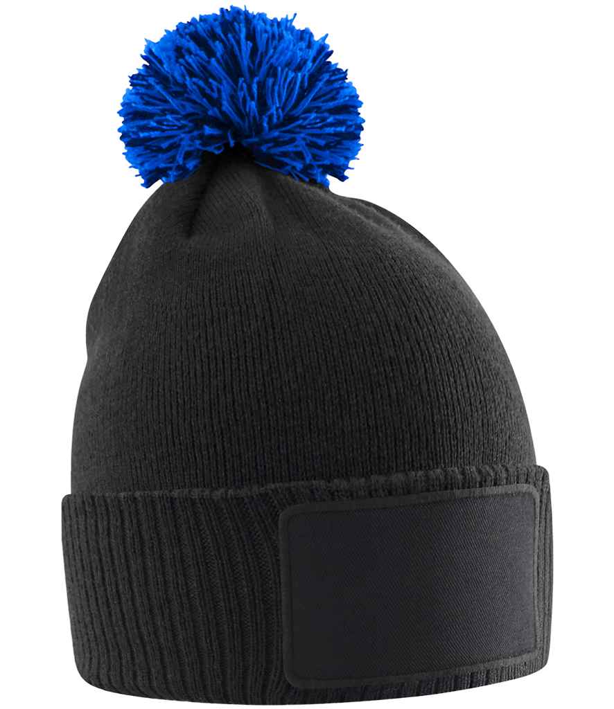 Beechfield Kids Snowstar® Patch Beanie | Black/Bright Royal