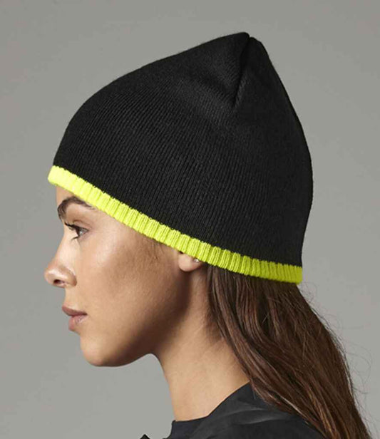 Beechfield Two Tone Pull-On Beanie | Black/Fluorescent Yellow
