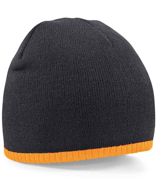 Beechfield Two Tone Pull-On Beanie | Black/Fluorescent Orange