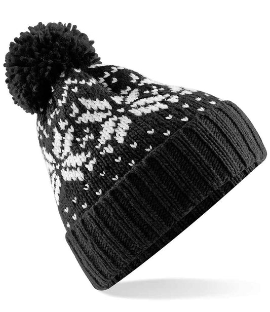 Beechfield Fair Isle Snowstar® Beanie | Black/White