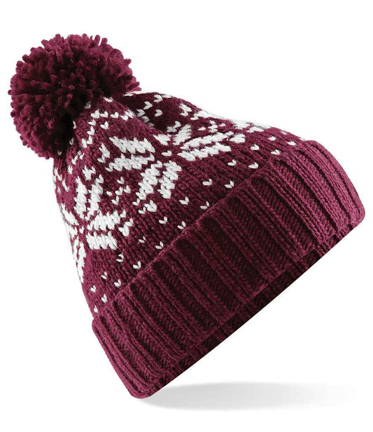 Beechfield Fair Isle Snowstar® Beanie | Burgundy/White