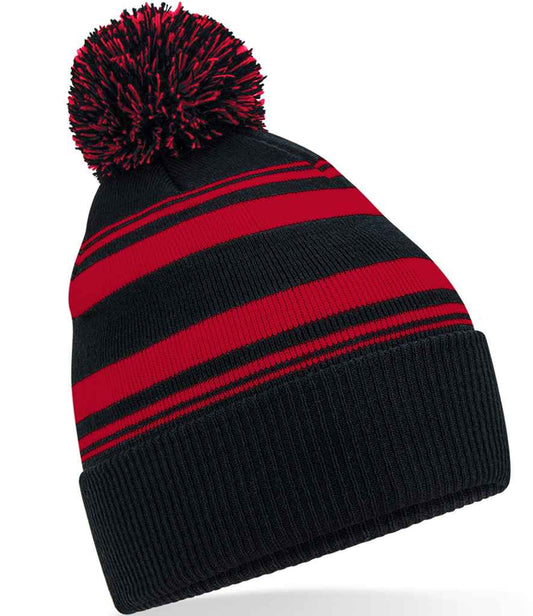 Beechfield Striped Fan Beanie | Black/Classic Red