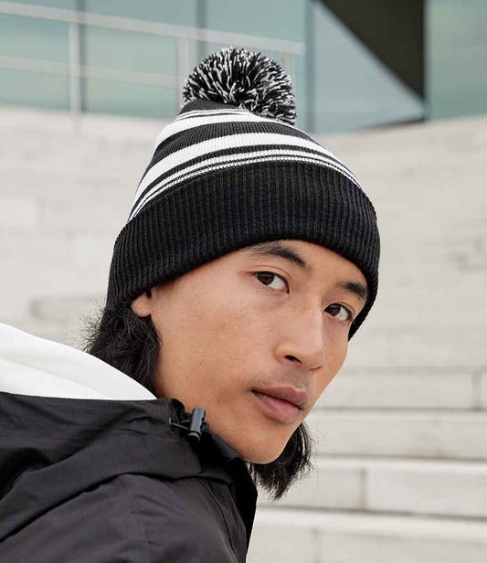 Beechfield Striped Fan Beanie | Black/White