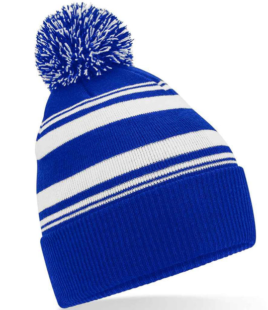 Beechfield Striped Fan Beanie | Bright Royal/White