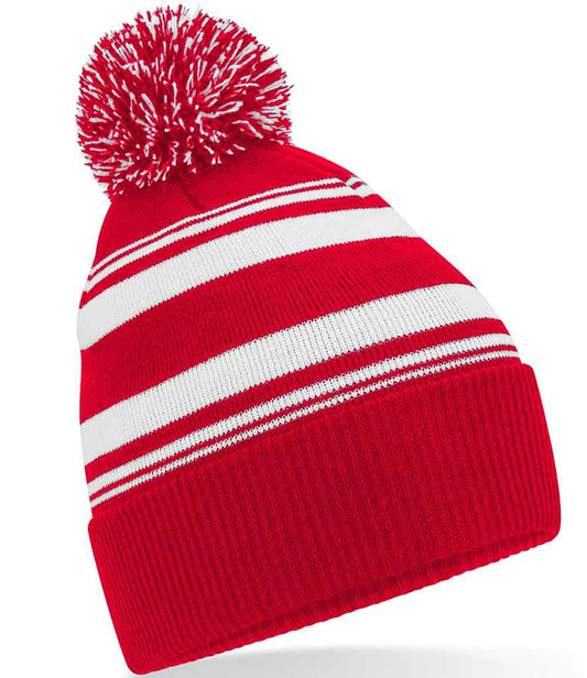 Beechfield Striped Fan Beanie | Classic Red/White