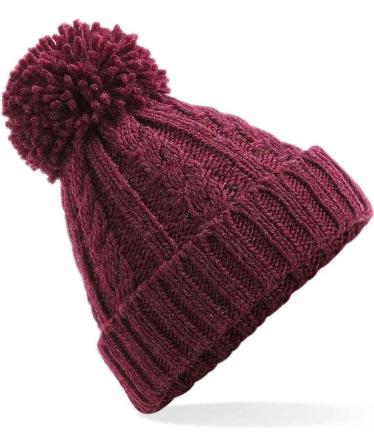 Beechfield Cable Knit Melange Beanie | Burgundy