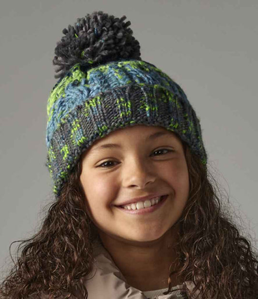 Beechfield Junior Corkscrew Pom Pom Beanie | Electric Grey
