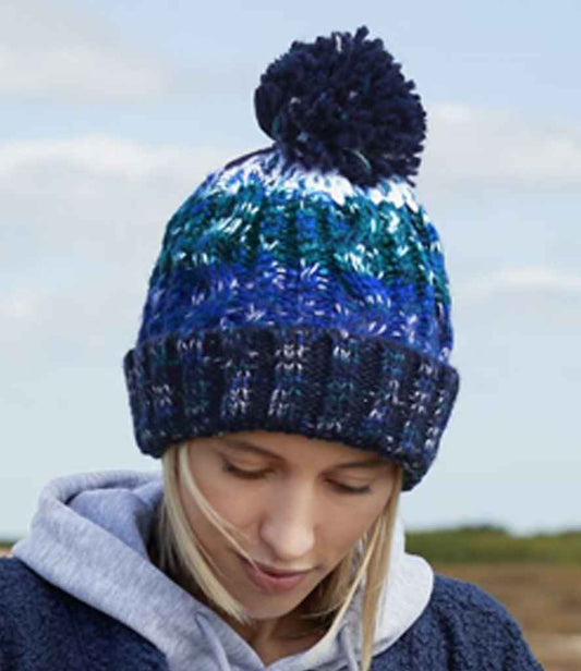 Beechfield Corkscrew Pom Pom Beanie | Alpine Blues