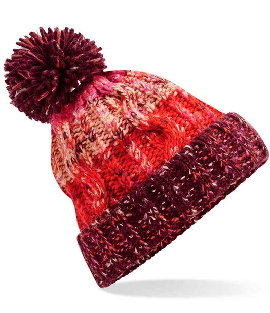 Beechfield Corkscrew Pom Pom Beanie | Cherry Sherbet