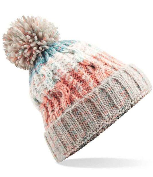 Beechfield Corkscrew Pom Pom Beanie | Milkshake Mix