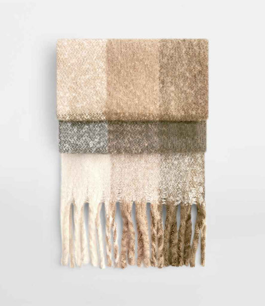 Beechfield Fluffy Check Scarf | Brown Check