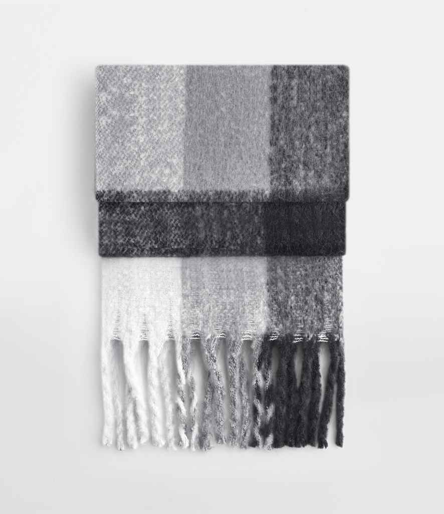 Beechfield Fluffy Check Scarf | Grey Check