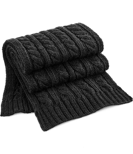 Beechfield Cable Knit Melange Scarf | Black