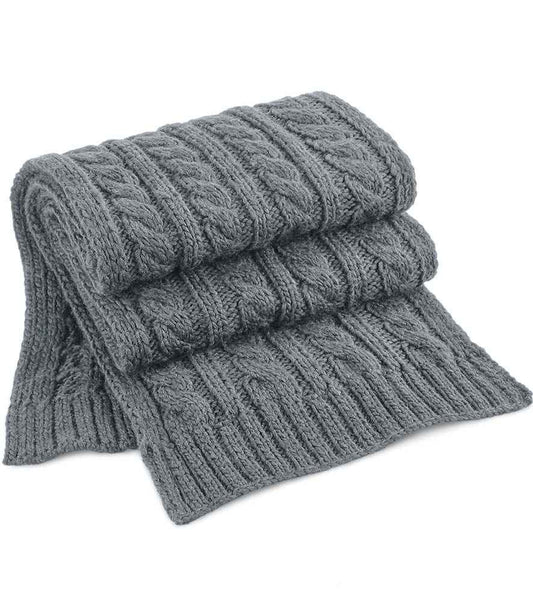 Beechfield Cable Knit Melange Scarf | Light Grey