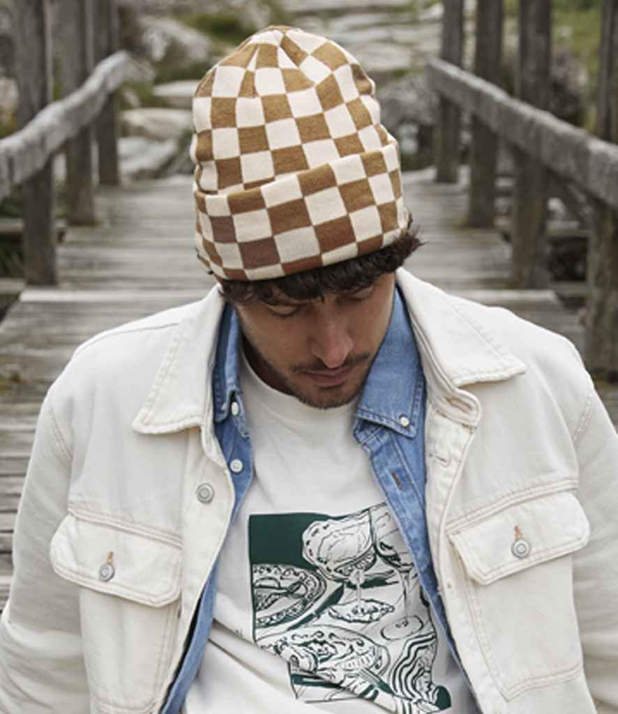 Beechfield Checkerboard Beanie | Biscuit/Almond