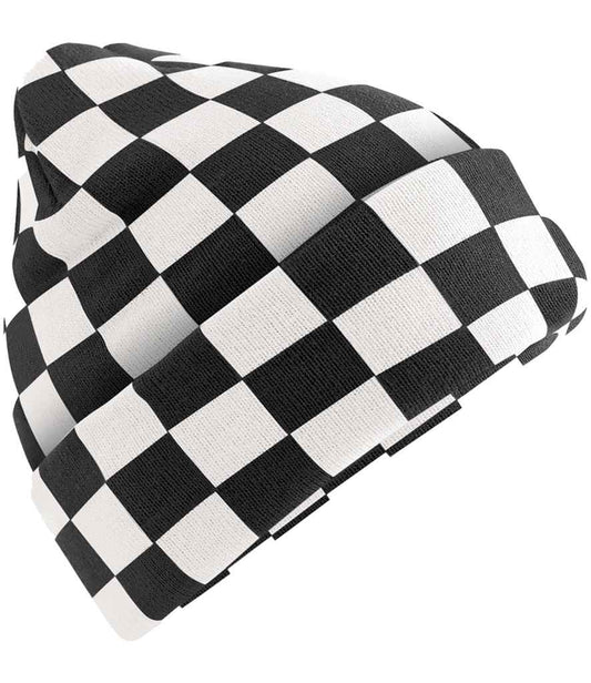 Beechfield Checkerboard Beanie | Black/Soft White