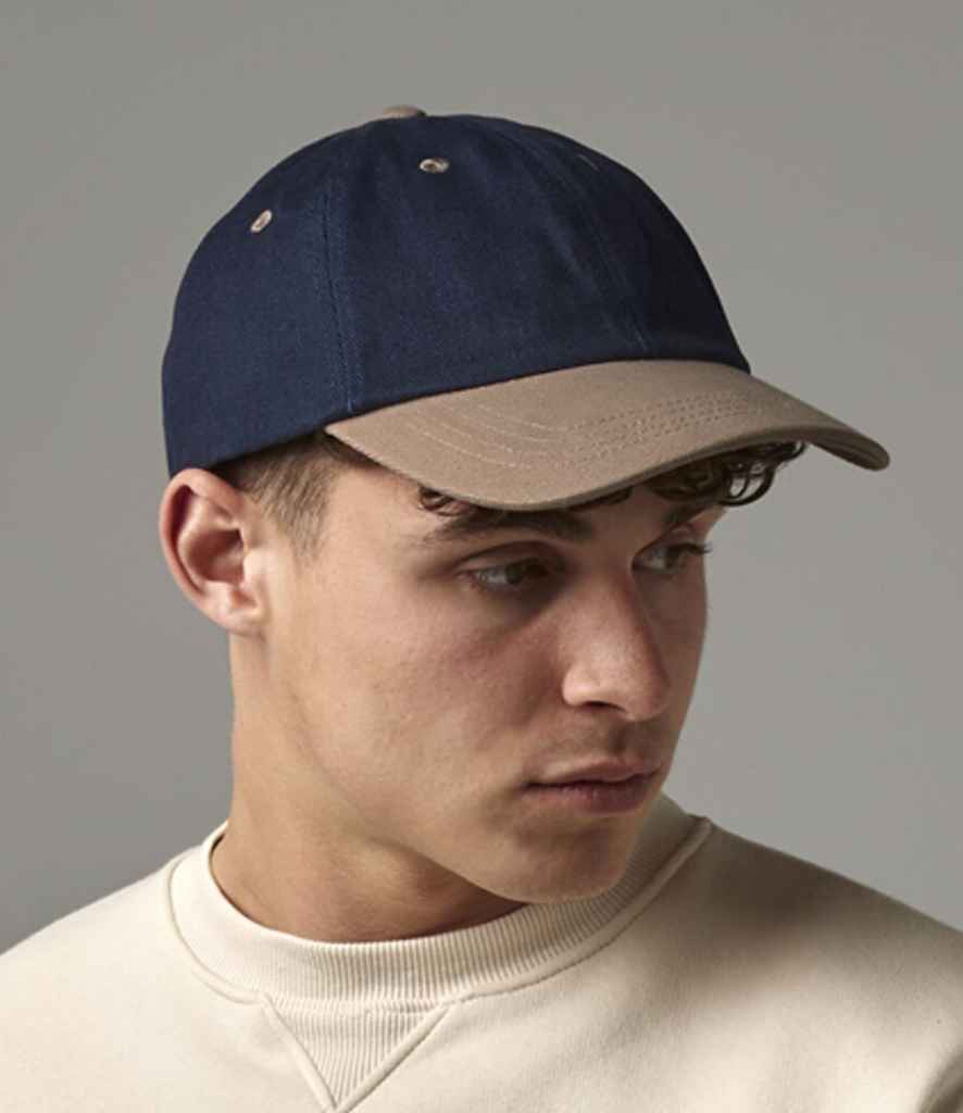 Beechfield Heavy Brushed Low Profile Cap | Navy/Taupe