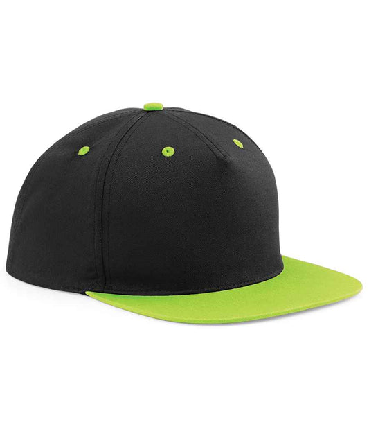 Beechfield 5 Panel Contrast Snapback | Black/Lime Green