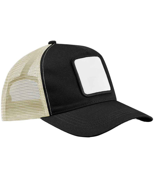 Beechfield Appliqué Patch 5 Panel Trucker Cap | Black/Stone