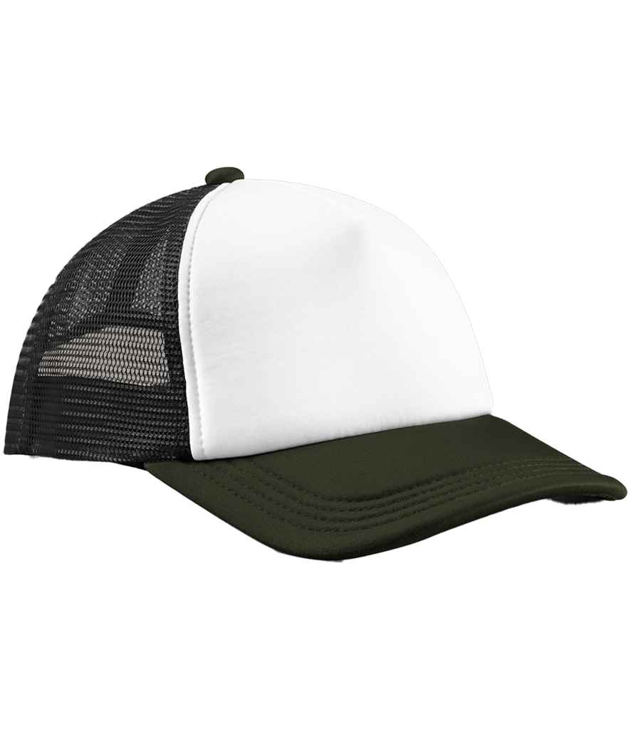 Beechfield Retro 5 Panel Trucker Cap | Black/Dark Olive