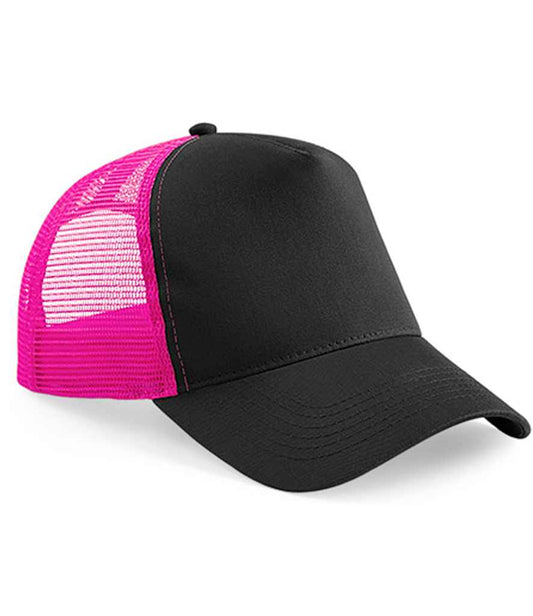 Beechfield Snapback Trucker Cap | Black/Fuchsia