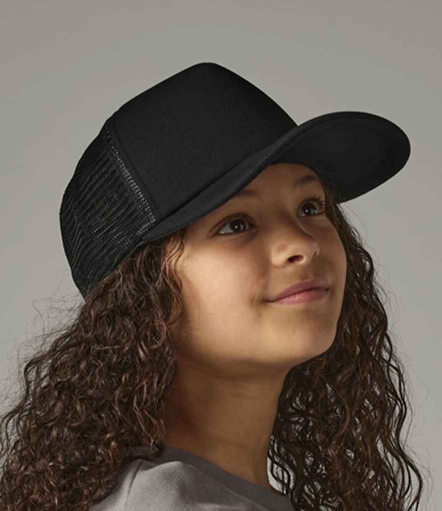 Beechfield Kids Vintage Snapback Trucker Cap | Black/Black