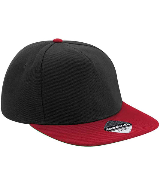 Beechfield Original Flat Peak Snapback Cap | Black/Classic Red