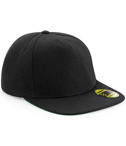Beechfield Original Flat Peak Snapback Cap | Black/Black/Black