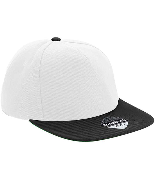 Beechfield Original Flat Peak Snapback Cap | White/Black
