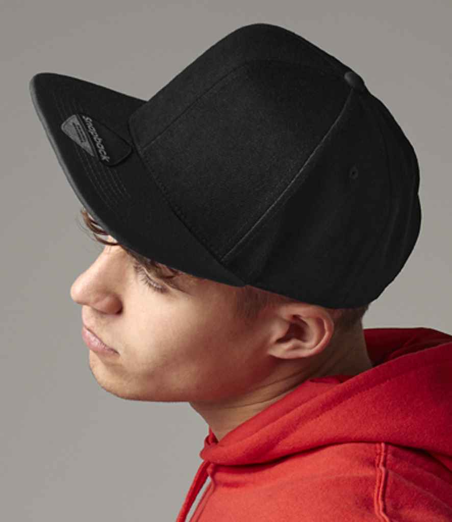 Beechfield Original Flat Peak 6 Panel Snapback Cap | Black/Black