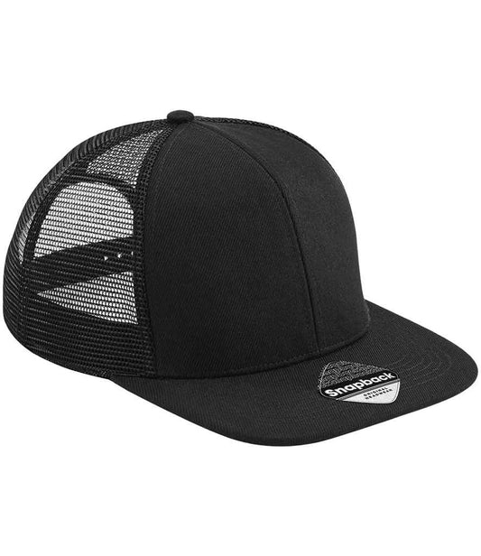 Beechfield Original Flat Peak 6 Panel Trucker Cap | Black/Black