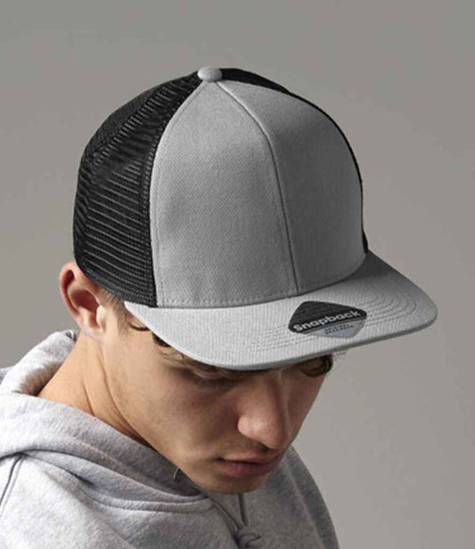 Beechfield Original Flat Peak 6 Panel Trucker Cap | Grey/Black