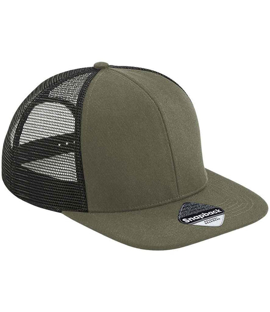 Beechfield Original Flat Peak 6 Panel Trucker Cap | Olive Green/Black