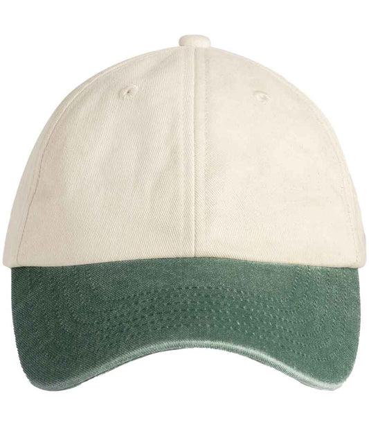 Beechfield Contrast Peak Low Profile Vintage Cap | Natural/Vintage Bottle Green