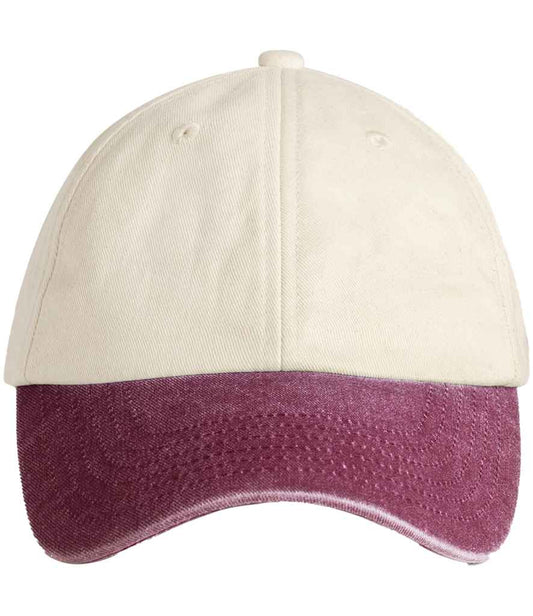 Beechfield Contrast Peak Low Profile Vintage Cap | Natural/Vintage Red