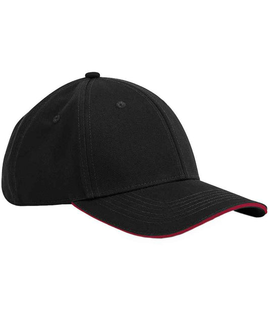 Beechfield EarthAware® Classic Organic Cotton 6 Panel Sandwich Peak Cap | Black/Classic Red