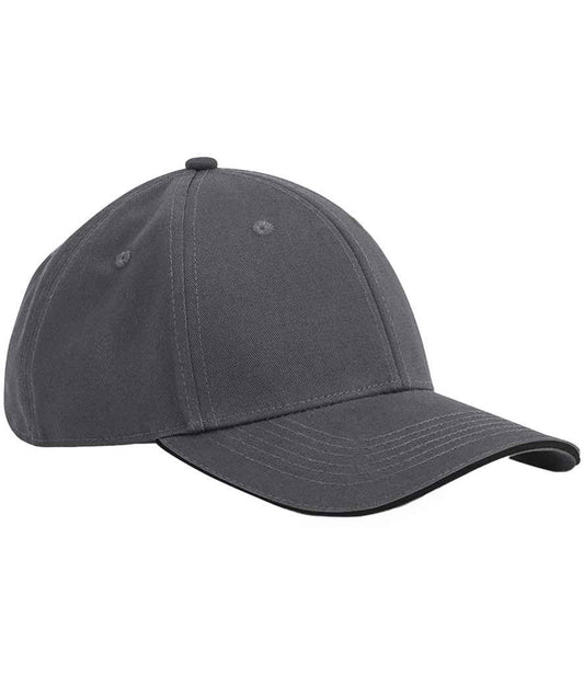 Beechfield EarthAware® Classic Organic Cotton 6 Panel Sandwich Peak Cap | Graphite Grey/Black