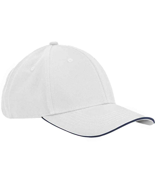 Beechfield EarthAware® Classic Organic Cotton 6 Panel Sandwich Peak Cap | White/French Navy